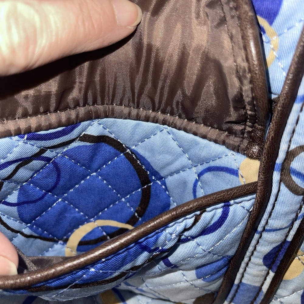 Longaberger blue dot fabric & leather shoulder bag/satchel 2 handles Lightweight - Picture 5 of 10
